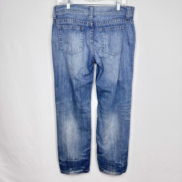 Vintage 90s Y2K London Jeans Boyfriend Straight Sz 8 Distressed Blue Denim Patch - Picture 7 of 11